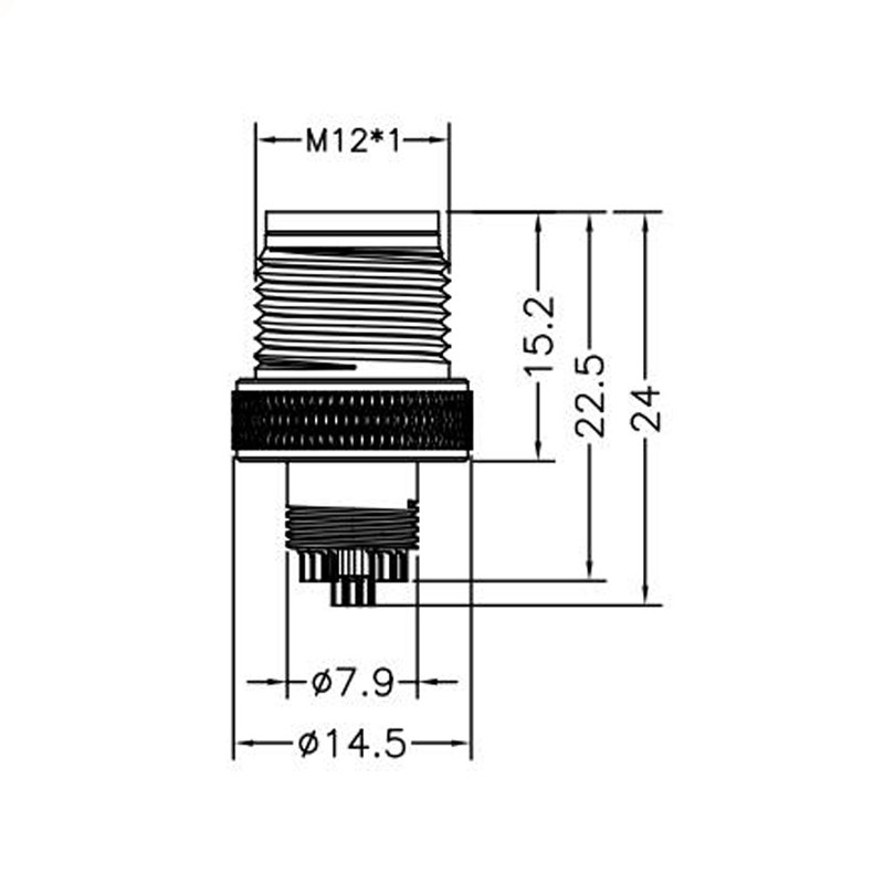 M12 17pins A code male moldable connector,unshielded,brass with nickel plated screw